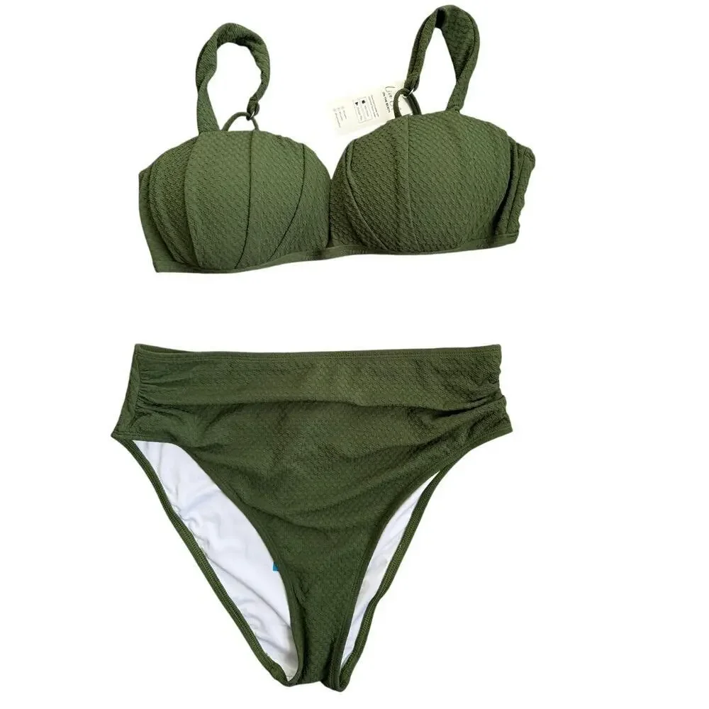 NEW CupShe On Holiday Green Bikini Set Size Large